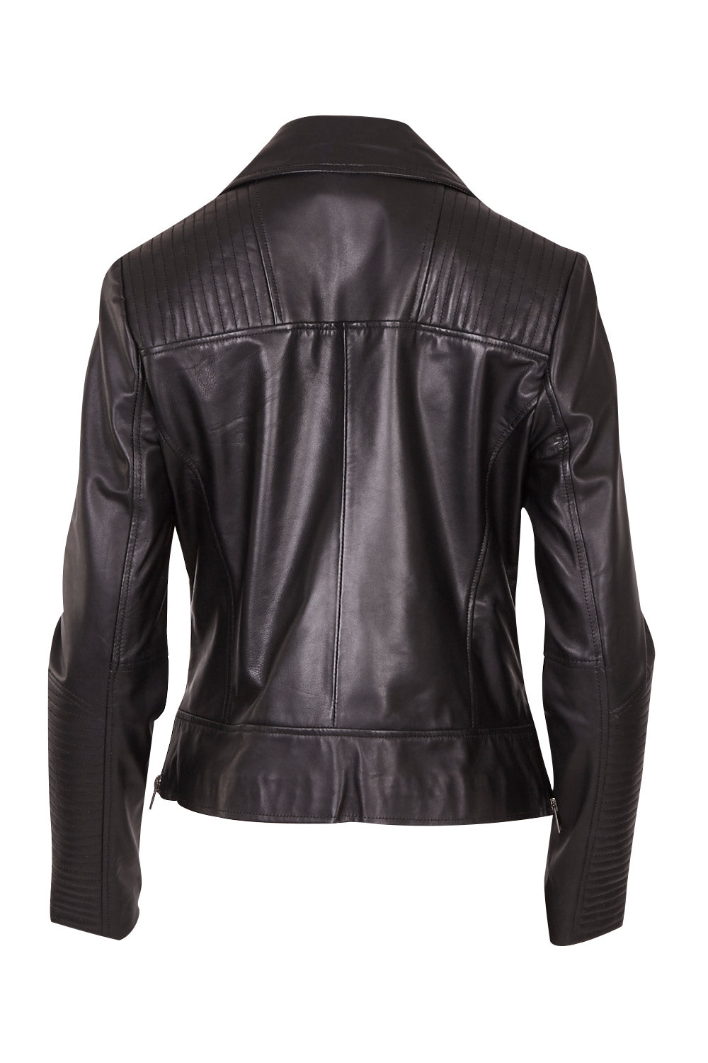 Product shot of the Urban Nomad Leather Jacket in colour Black (Black), from the back