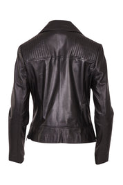 Product shot of the Urban Nomad Leather Jacket in colour Black (Black), from the back