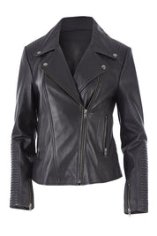 Product shot of the Urban Nomad Leather Jacket in colour Black (Black), from the front
