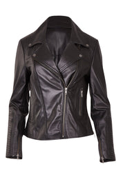 Product shot of the Urban Nomad Leather Jacket in colour Black (Black), from the front