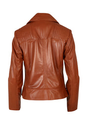 Product shot of the Urban Nomad Leather Jacket in colour Tan, from the back