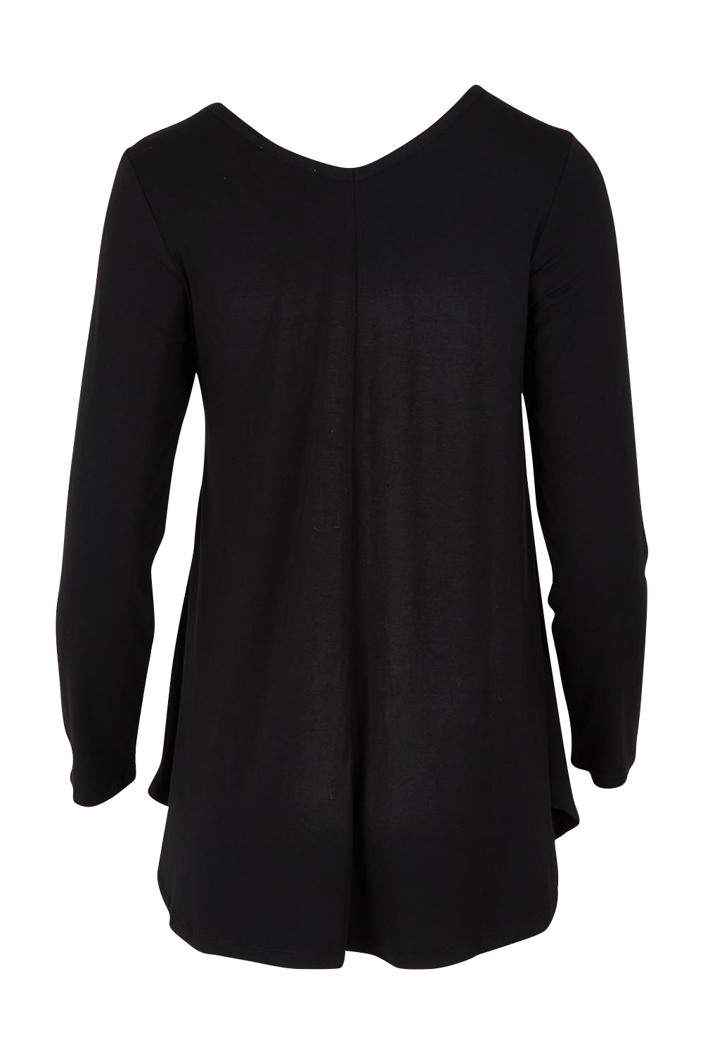 Product shot of the Long Sleeve Softly Swinging Bamboo Tee in colour Black (Black), from the back