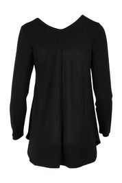 Product shot of the Long Sleeve Softly Swinging Bamboo Tee in colour Black (Black), from the back