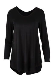 Product shot of the Long Sleeve Softly Swinging Bamboo Tee in colour Black (Black), from the front