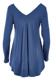 Product shot of the Long Sleeve Softly Swinging Bamboo Tee in colour BlueJeans (Blue), from the back