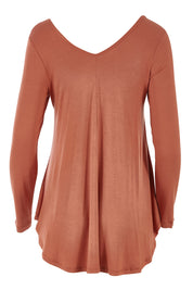 Product shot of the Long Sleeve Softly Swinging Bamboo Tee in colour Copper, from the back