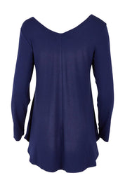 Product shot of the Long Sleeve Softly Swinging Bamboo Tee in colour Navy (Blue), from the back