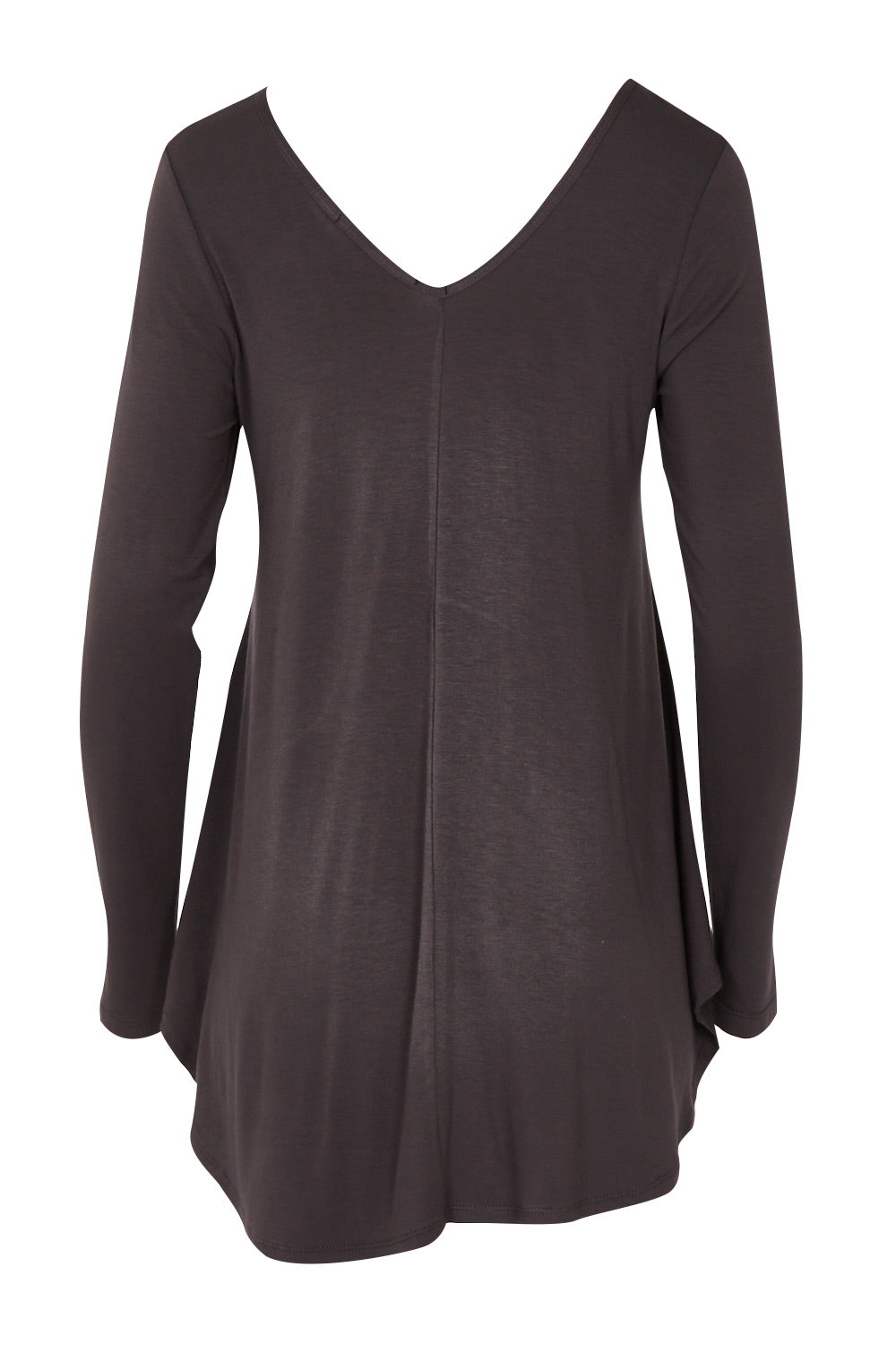 Product shot of the Long Sleeve Softly Swinging Bamboo Tee in colour Storm (Grey), from the back