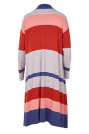 Product shot of the Tribal Colours Cardigan in colour Rainbow (Grey), from the back