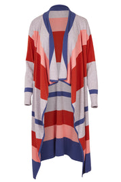 Product shot of the Tribal Colours Cardigan in colour Rainbow (Grey), from the front