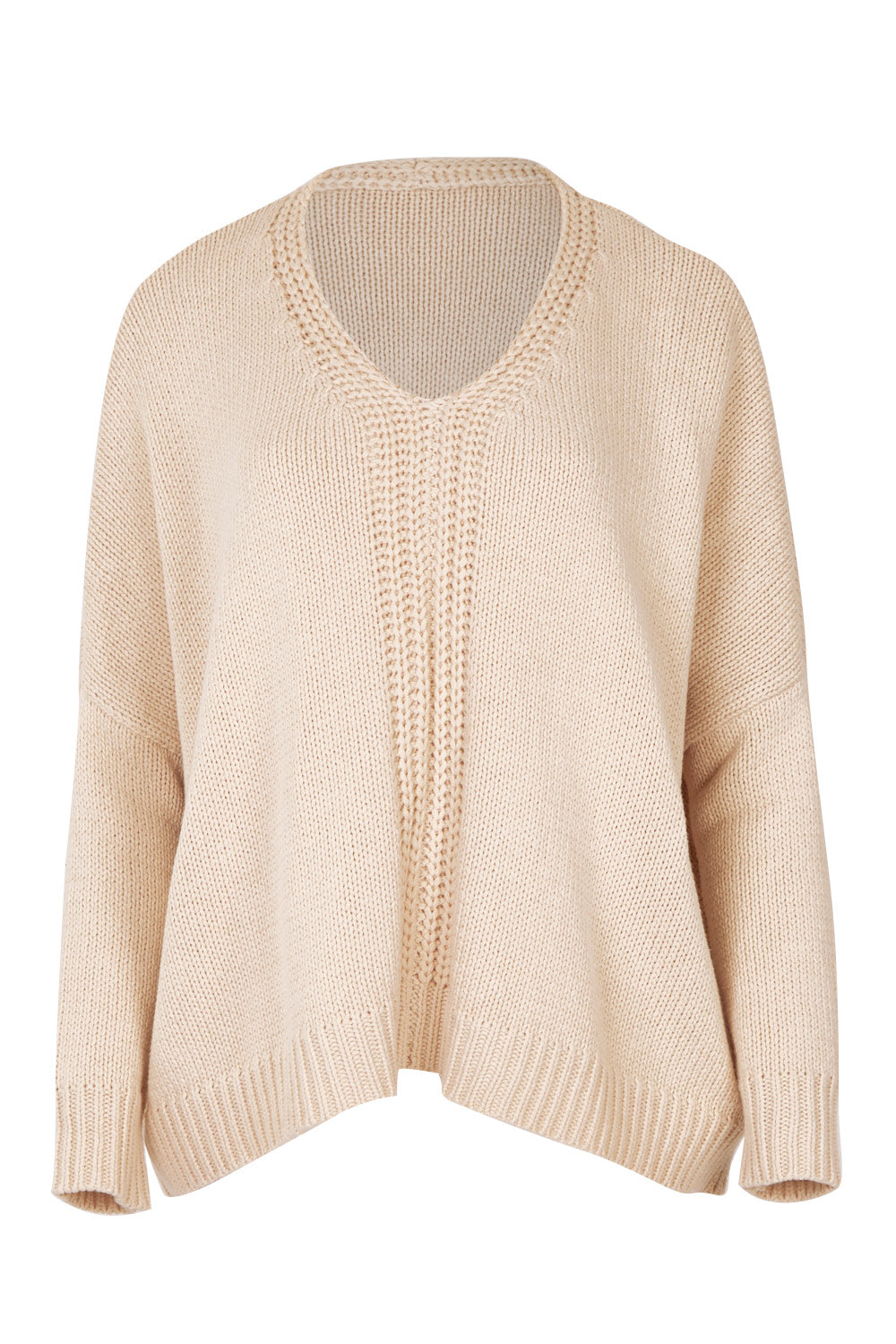 Product shot of the Yeye Slouch Jumper in colour Sandy, from the front