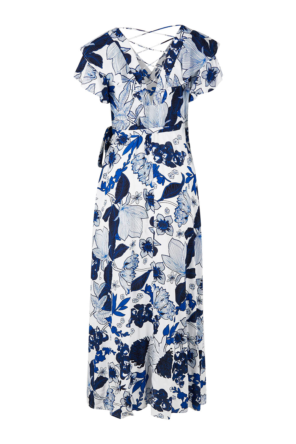 Product shot of the Bellezza Maxi Dress in colour Blues (Blue), from the back