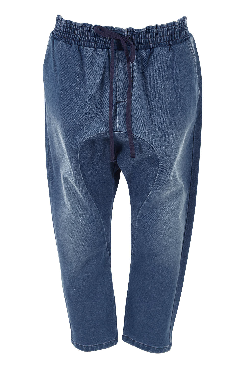 Product shot of the Just Chillin Stretch Dropped Crotch Jeans in colour Denim (Blue), from the front