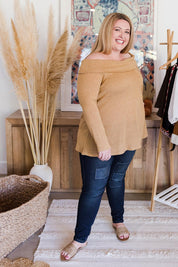 Model Sarah wearing size 20 of the You Patched Me All Up Jeans in colour Denim (Blue), from the front, showing the whole outfit