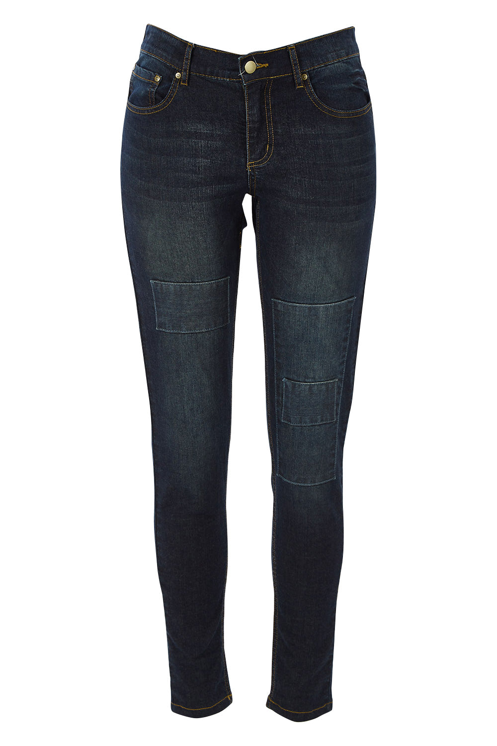 Product shot of the You Patched Me All Up Jeans in colour Denim (Blue), from the front