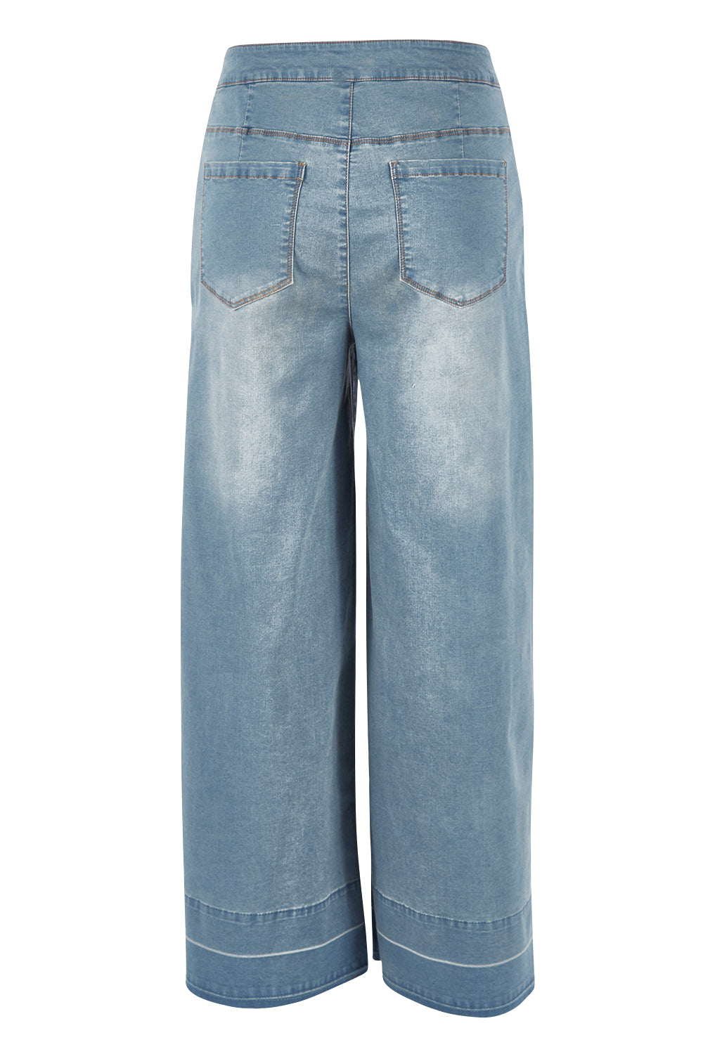 Product shot of the Strolling Along Wide Leg Jeans in colour Denim (Blue), from the back