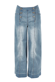 Product shot of the Strolling Along Wide Leg Jeans in colour Denim (Blue), from the front