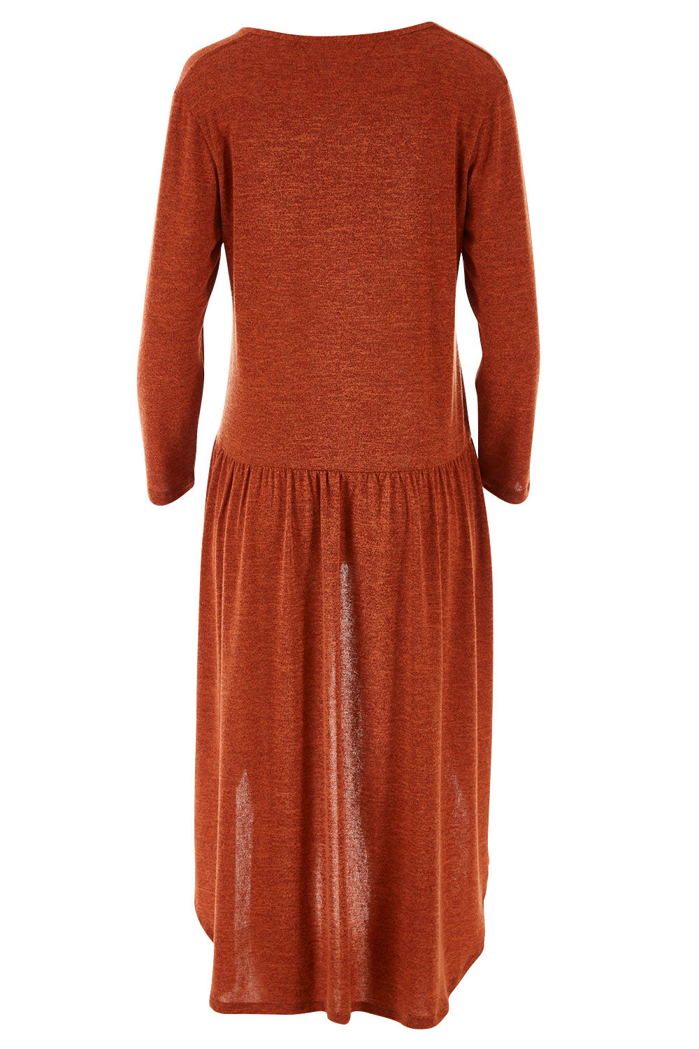 Product shot of the Falling For You Tunic in colour Rust, from the back