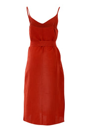 Product shot of the Sunshine And Happiness Dress in colour Ketchup (Red), from the back