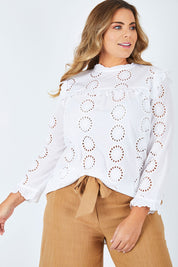 Model Fiona wearing size 16 of the I Fancy You Blouse in colour White (White), from the front, cropped image