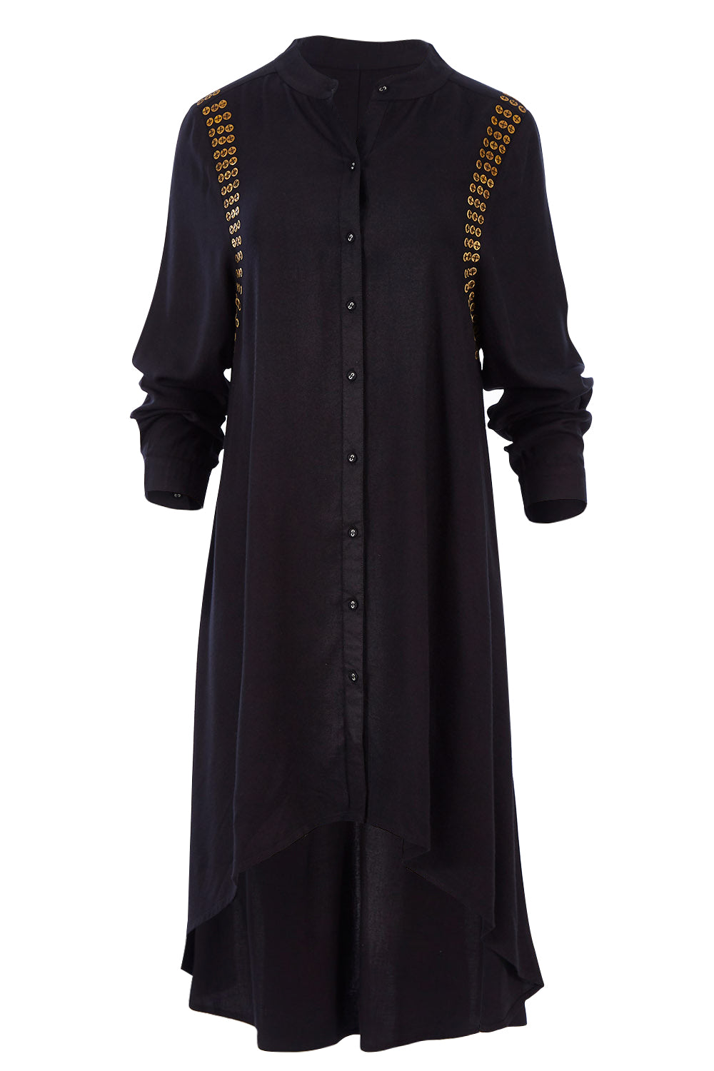 Product shot of the You At My Shoulder Tunic in colour Black (Black), from the front