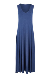 Product shot of the My Faithful Maxi Singlet Dress in colour Marledenim (Blue), from the front