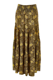 Product shot of the Skirting Around The Garden Skirt in colour Khakigold (Green), from the front