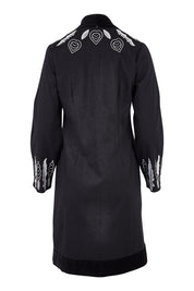 Product shot of the Flight Of The Feather Embroidered Jacket in colour Storm (Black), from the back