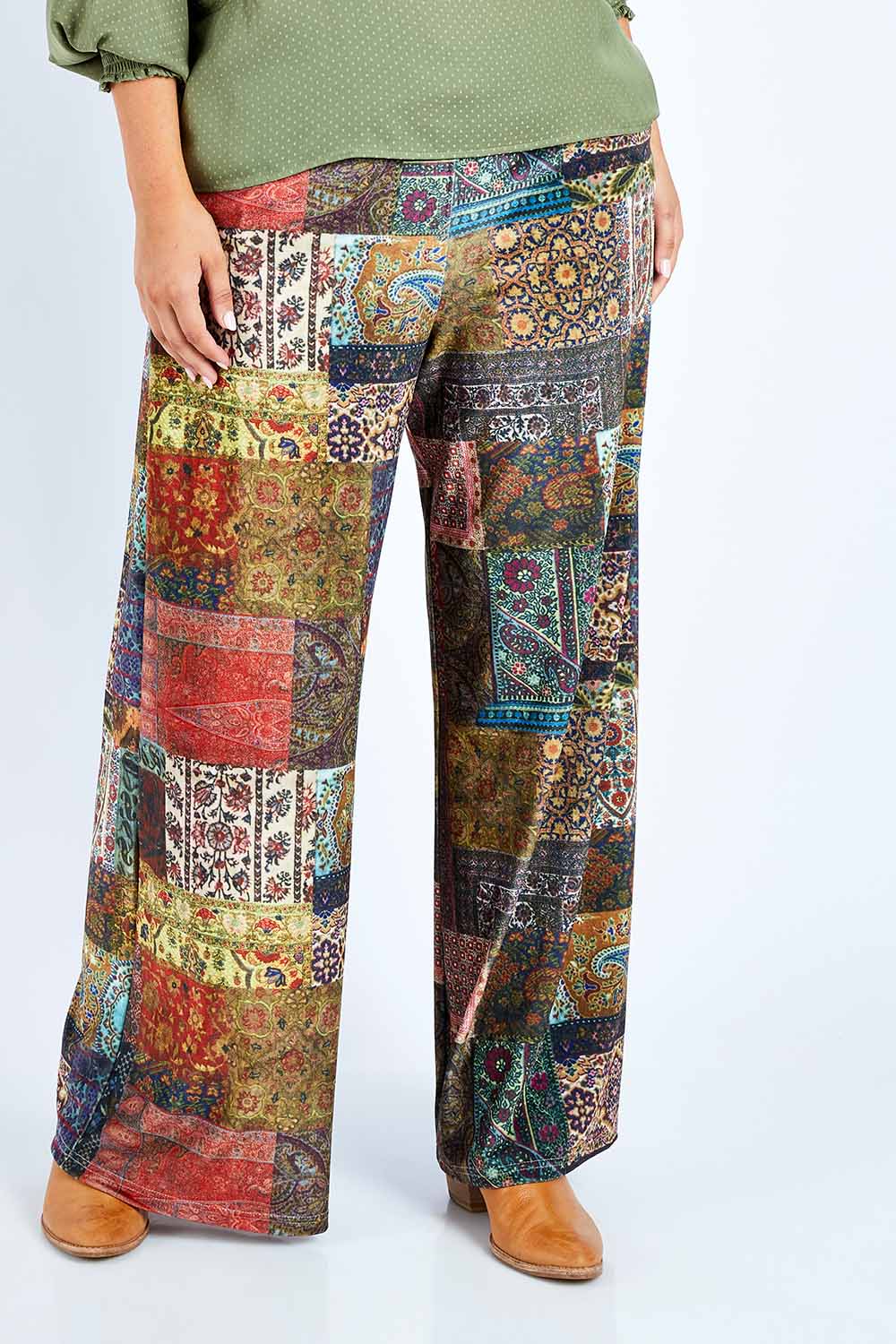 Preloved Story Teller Velour Wide Leg Pants - Patch