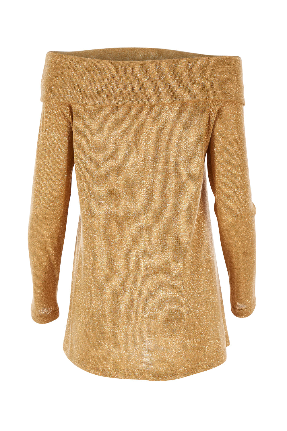 Product shot of the Shine Bright Off The Shoulder Top in colour Gold (Metallics), from the back