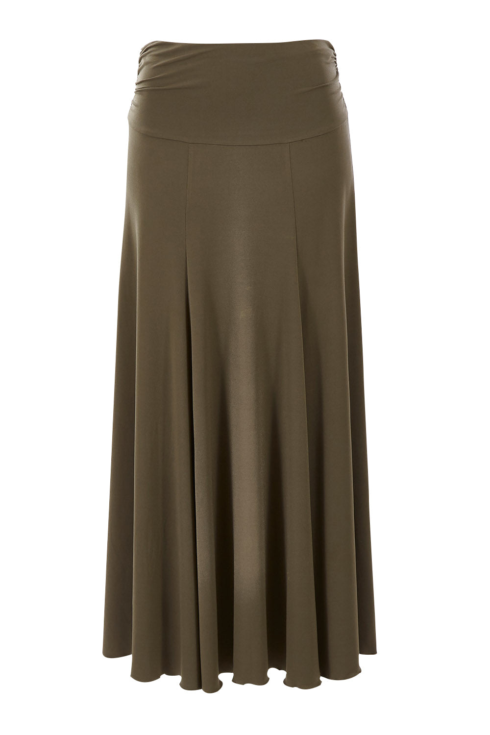 Product shot of The Wanderer In Me Travel Skirt in colour Khaki (Green), from the front