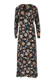 Product shot of the Life Is Beautiful Wrap Maxi Dress in colour Blkfleur (Black), from the front