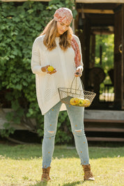 Model Ilona wearing size S of the Nothing Better Than You Cotton Sweater in colour Milk (White), from the front, showing the whole outfit