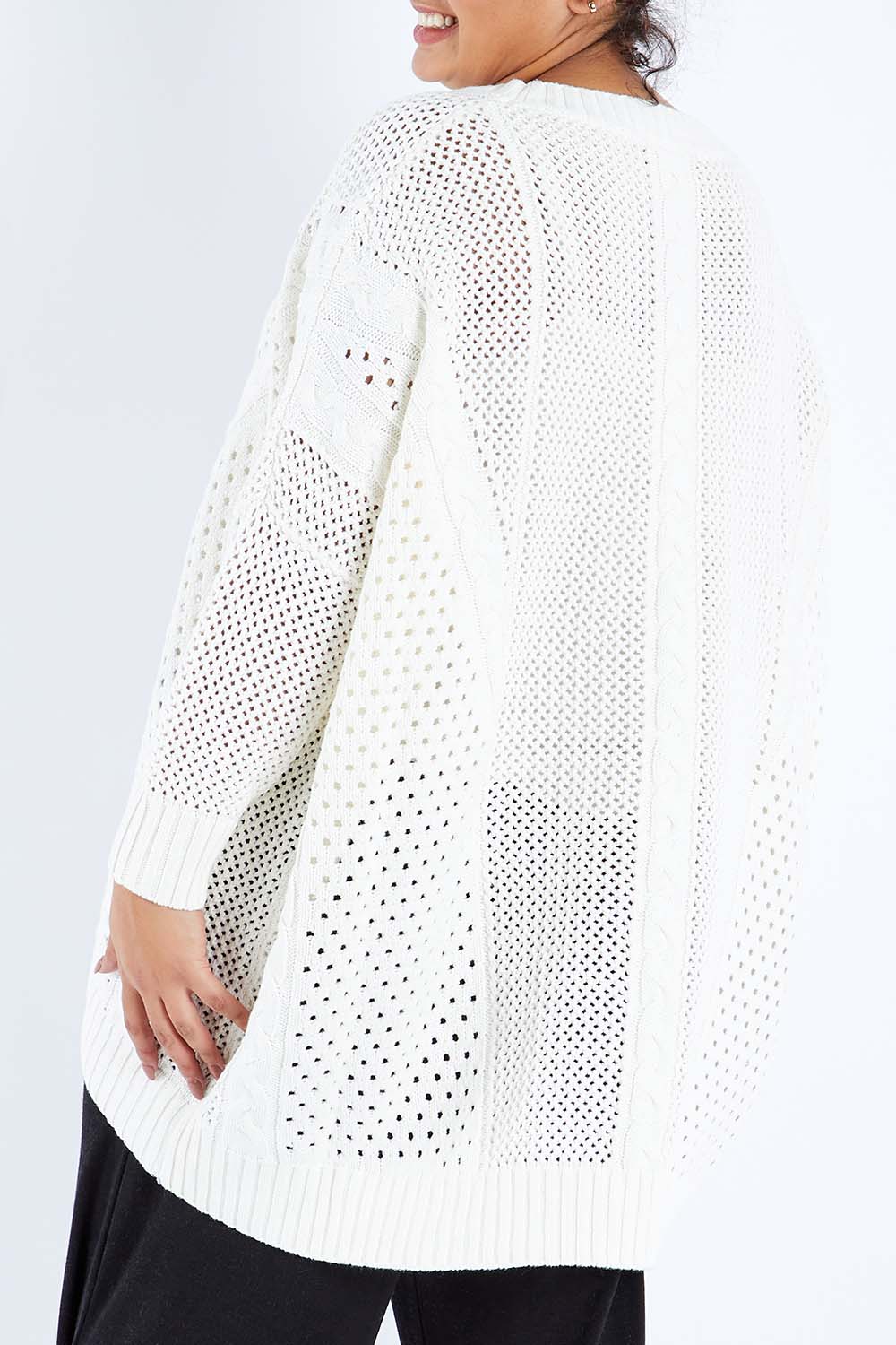 Model Sasha-Lee wearing size XL of the Nothing Better Than You Cotton Sweater in colour Milk (White), from the back