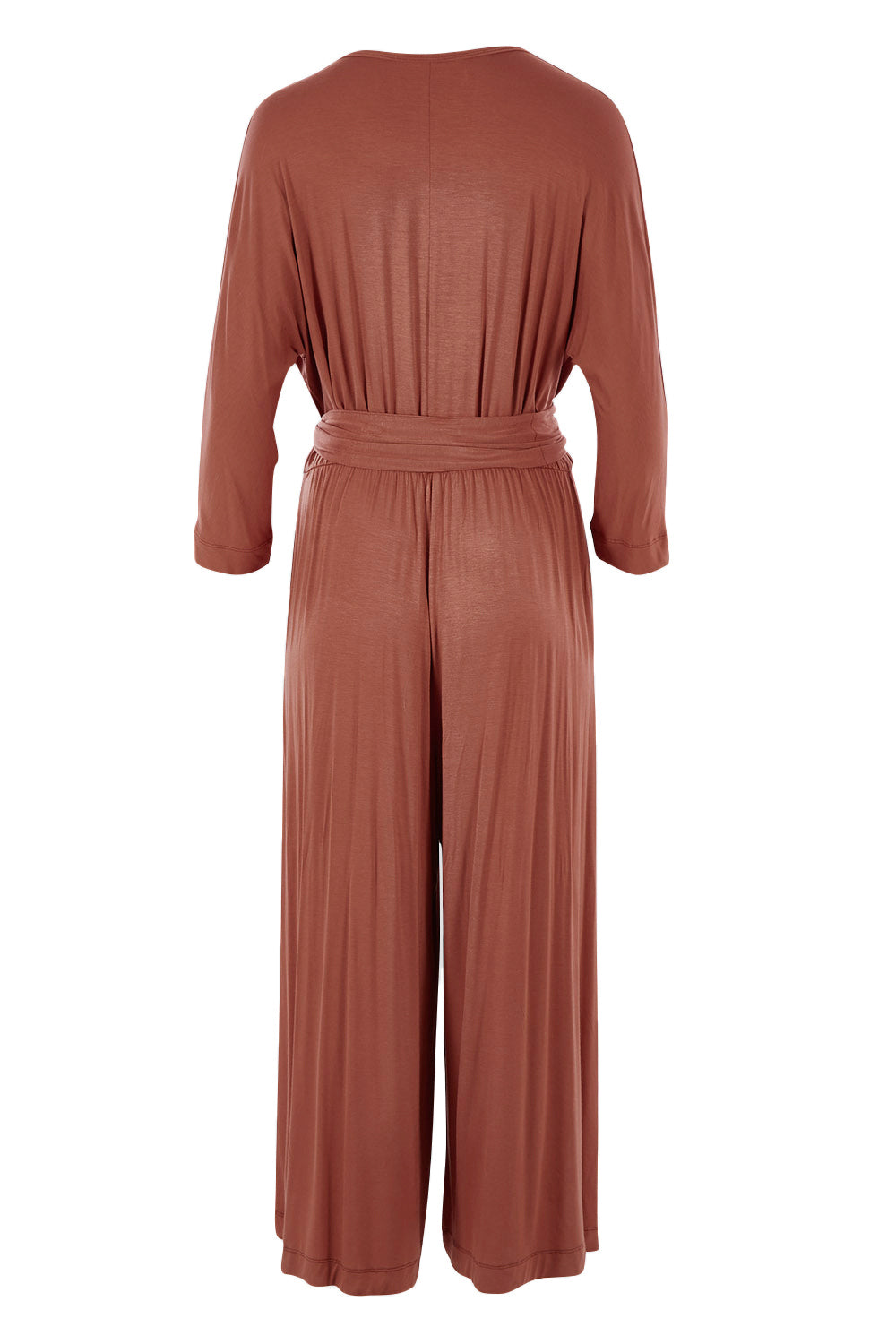 Product shot of the Stylish Comfort Bamboo Jumpsuit in colour Copper, from the back