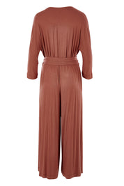 Product shot of the Stylish Comfort Bamboo Jumpsuit in colour Copper, from the back