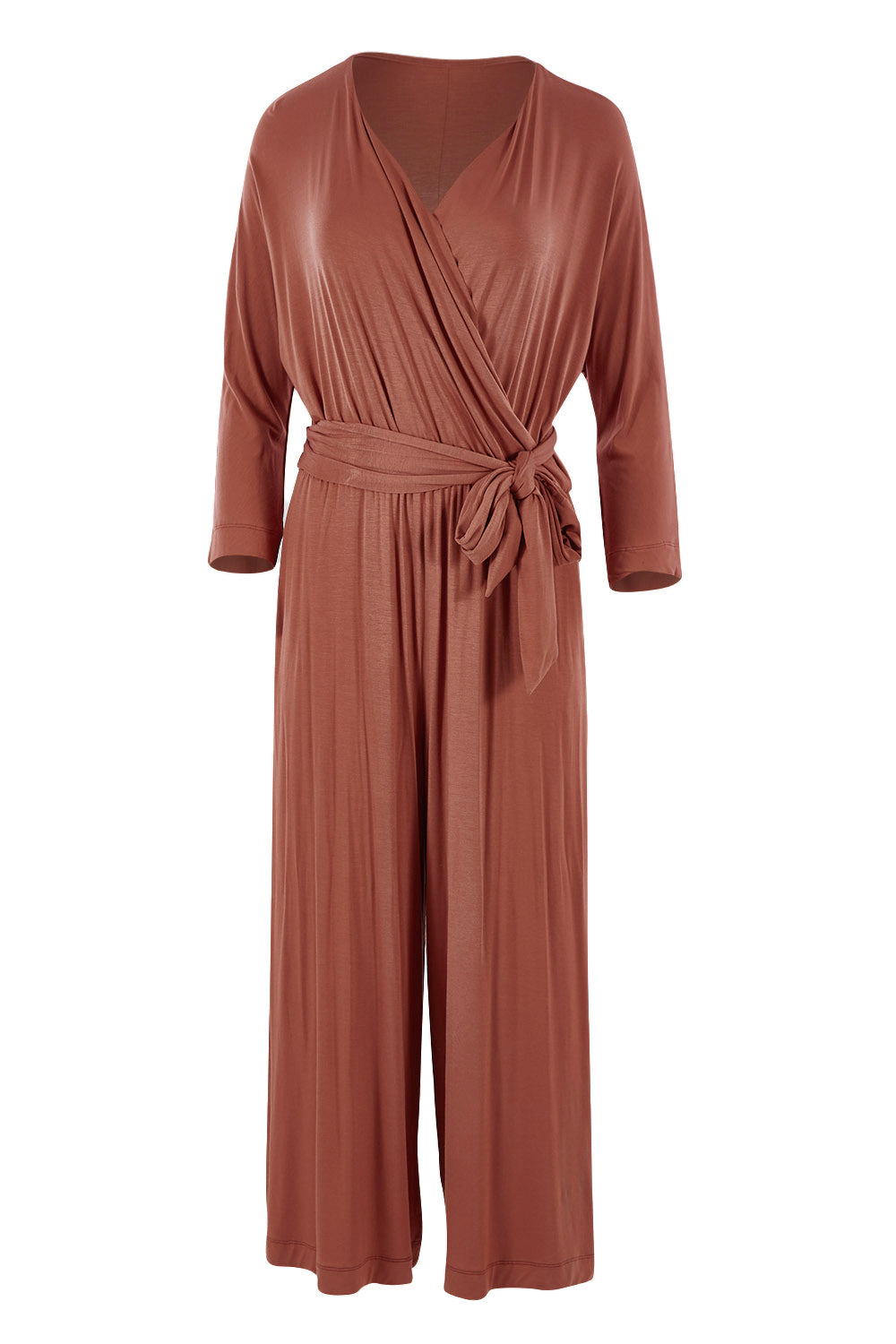 Product shot of the Stylish Comfort Bamboo Jumpsuit in colour Copper, from the front