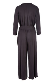 Product shot of the Stylish Comfort Bamboo Jumpsuit in colour Storm (Black), from the back
