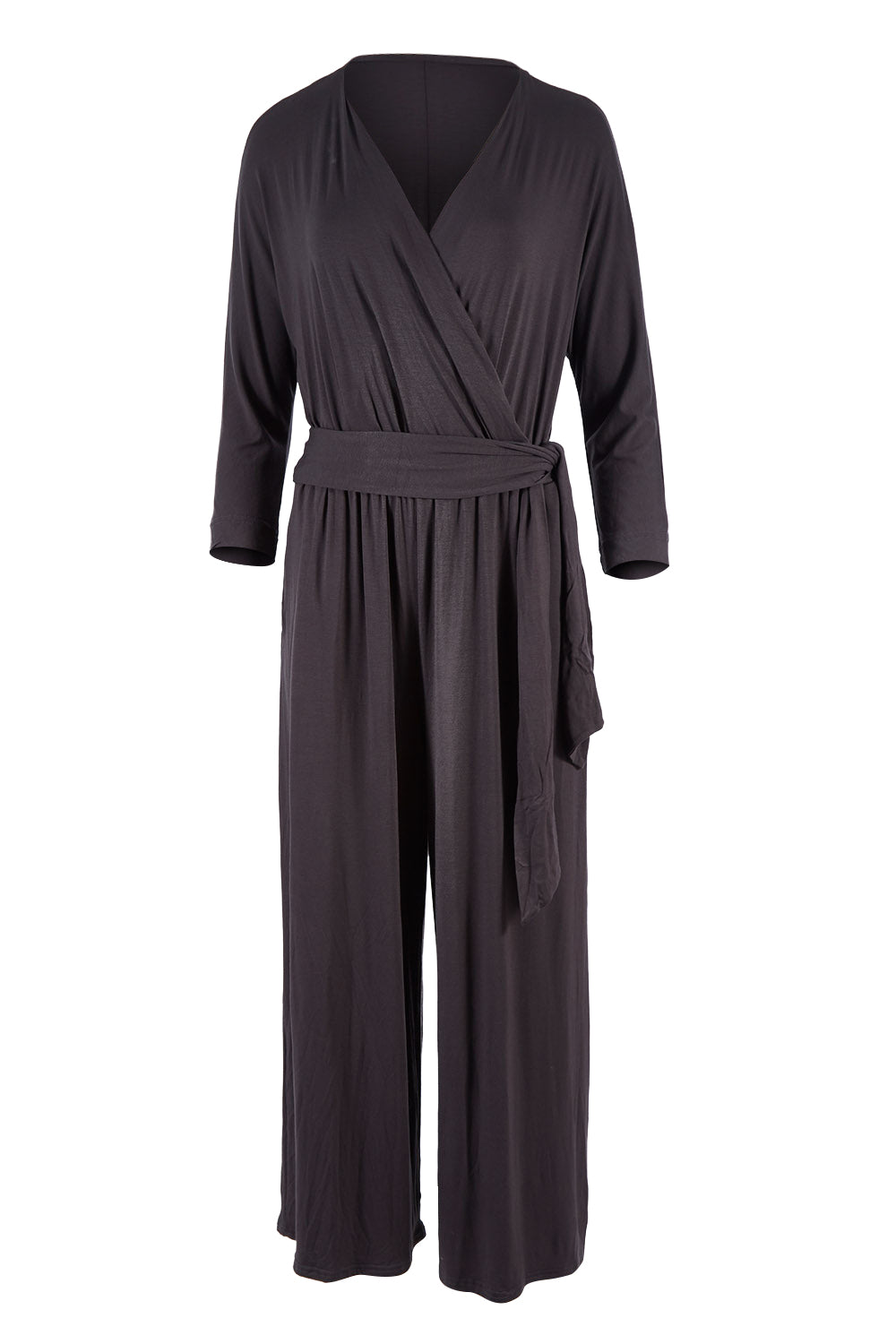 Product shot of the Stylish Comfort Bamboo Jumpsuit in colour Storm (Black), from the front