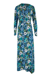 Product shot of the Life Is Beautiful Wrap Maxi Dress in colour Bluefleur (Blue), from the front
