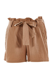 Product shot of the Cute As A Button Shorts in colour Camel, from the front