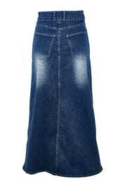 Product shot of the Dusty Footprints Skirt in colour DarkDenim (Blue), from the back