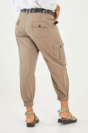Model Noli wearing size 14 of the Travel With You Cargo Pants in colour Castle, from the back
