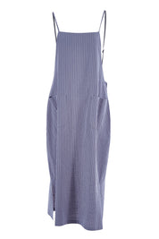 Product shot of the Thats The Way I Like It Pinny Dress in colour Denim (Blue), from the front