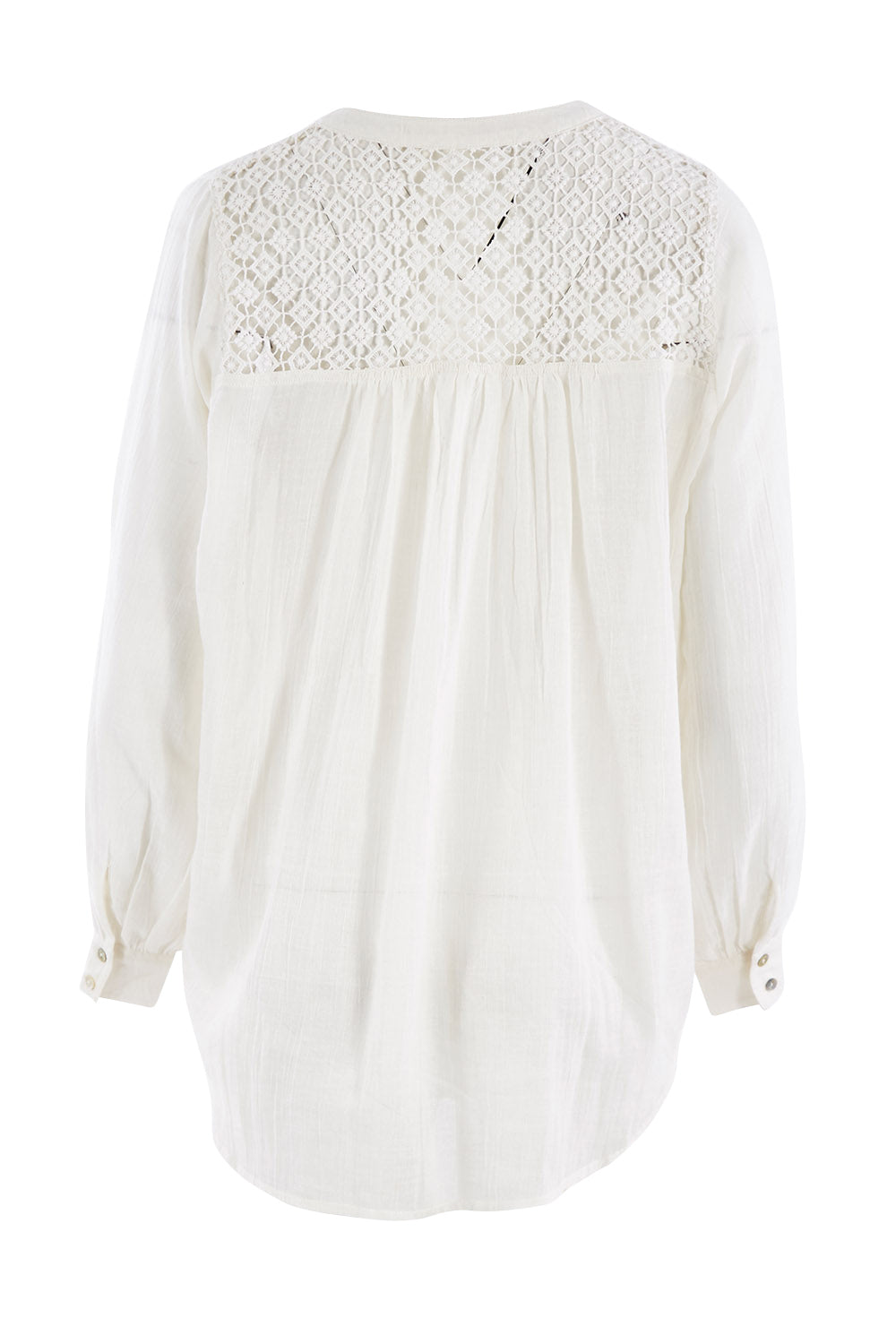 Product shot of the Old Time Romance Blouse in colour Antique (White), from the back