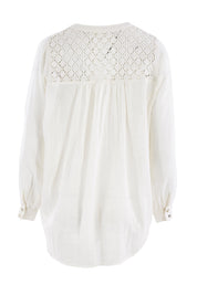 Product shot of the Old Time Romance Blouse in colour Antique (White), from the back
