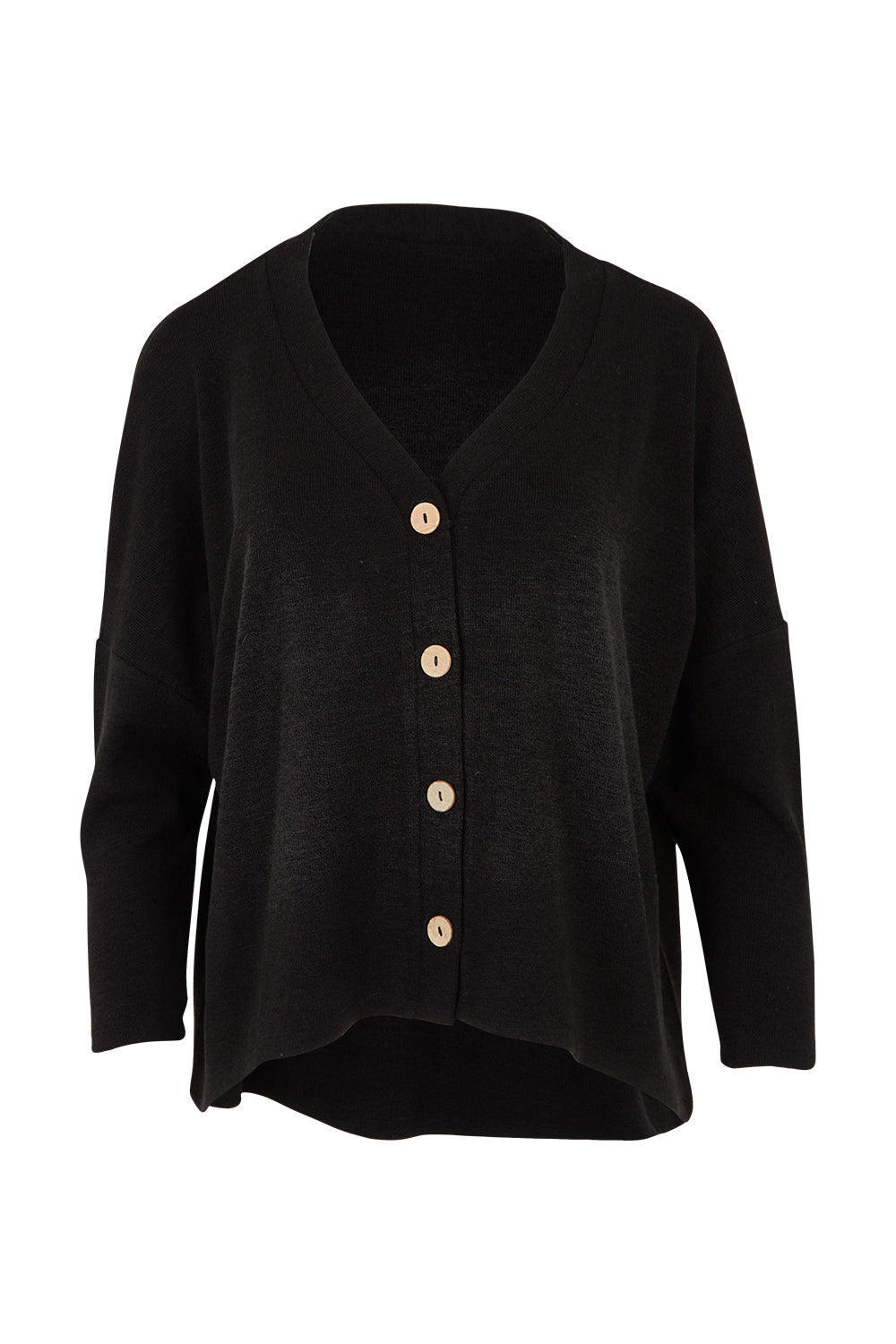 Product shot of the My Boyfriends Slouch Cardi in colour Black (Black), from the front