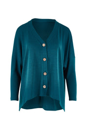 Product shot of the My Boyfriends Slouch Cardi in colour Deepteal (Blue), from the front