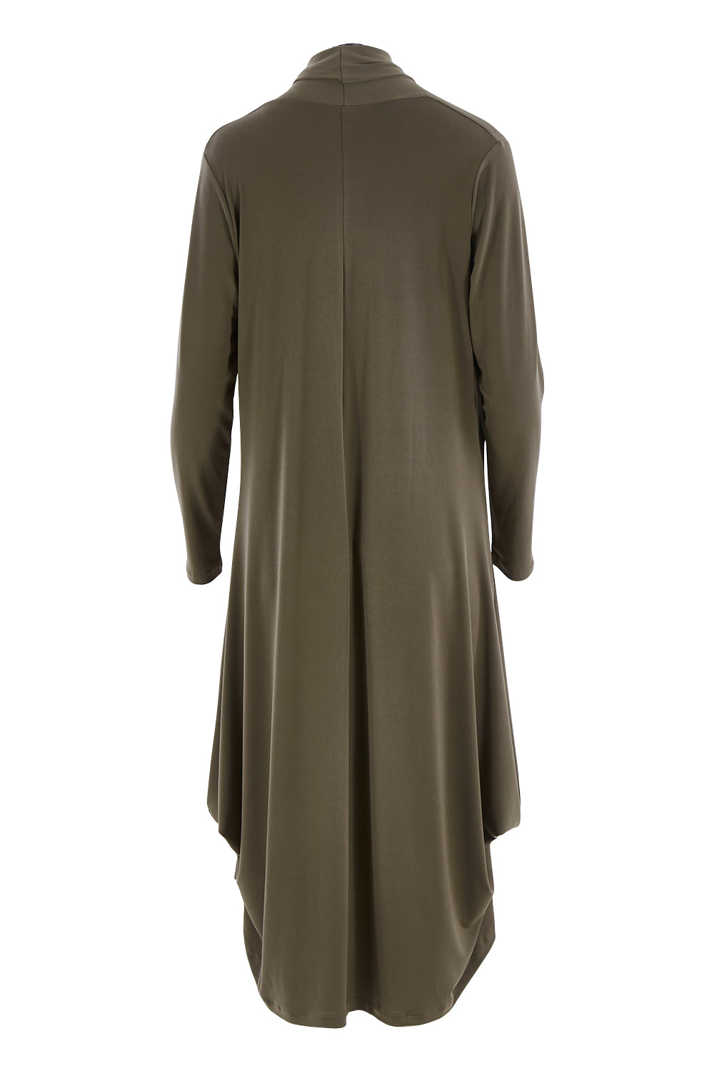Product shot of The Wanderer In Me Swing Travel Cardi in colour Khaki (Green), from the back