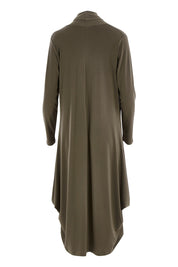 Product shot of The Wanderer In Me Swing Travel Cardi in colour Khaki (Green), from the back